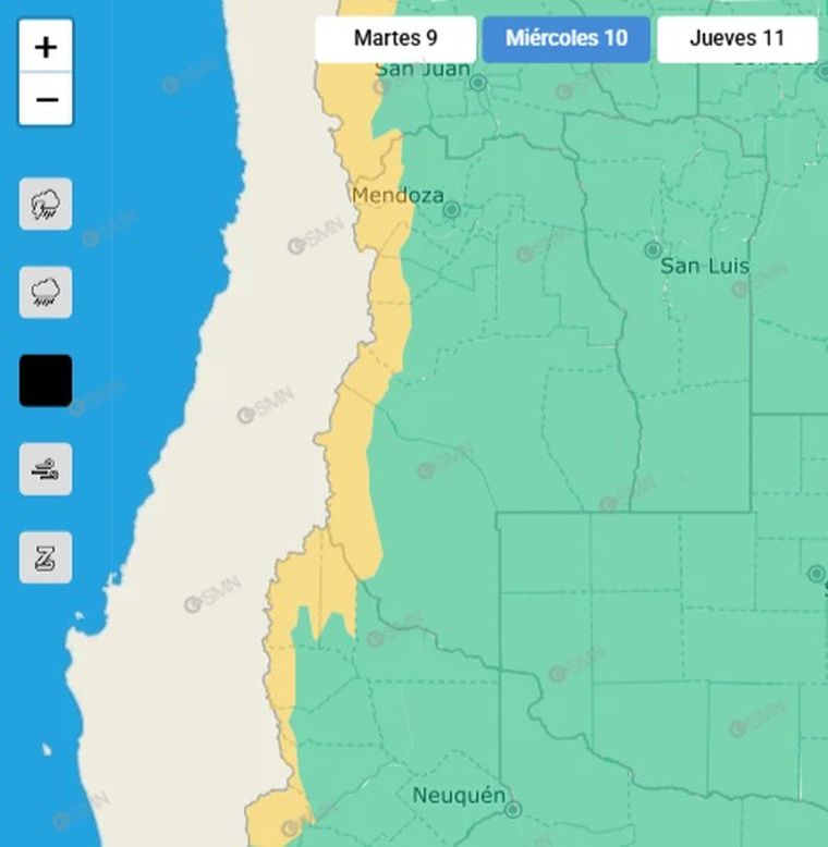 El SMN emitió un alerta amarilla por nevadas para este miércoles en Mendoza. El SMN emitió un alerta amarilla por nevadas para este miércoles en Mendoza.