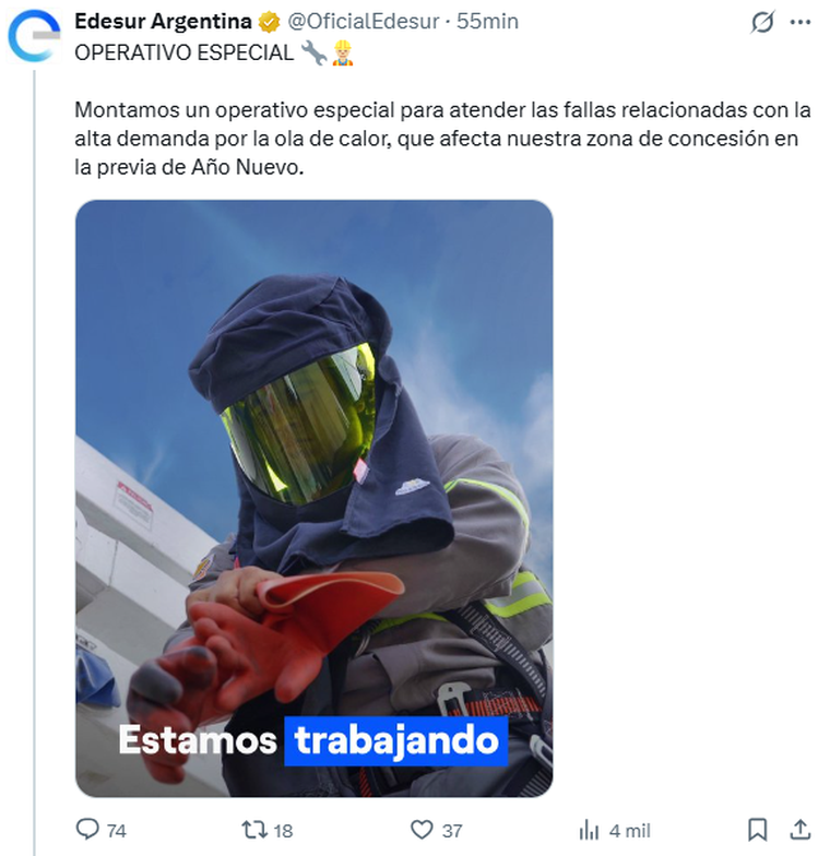 Edesur informó que están llevando a cabo un operativo especial ante el apagón masivo en el AMBA. Edesur informó que están llevando a cabo un operativo especial ante el apagón masivo en el AMBA.