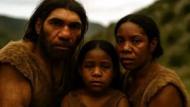 Reconstrucción mediante IA de una familia mixta de neandertales y Homo sapiens. Foto Dpa