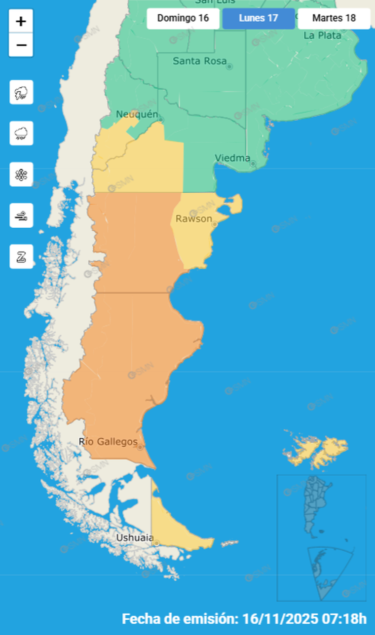 Las provincias de la Patagonia están bajo dos alertas meteorológicas. Las provincias de la Patagonia están bajo dos alertas meteorológicas.