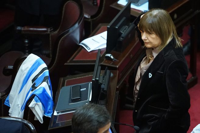 Patricia Bullrich en el recinto del Senado en la previa de la sesión.