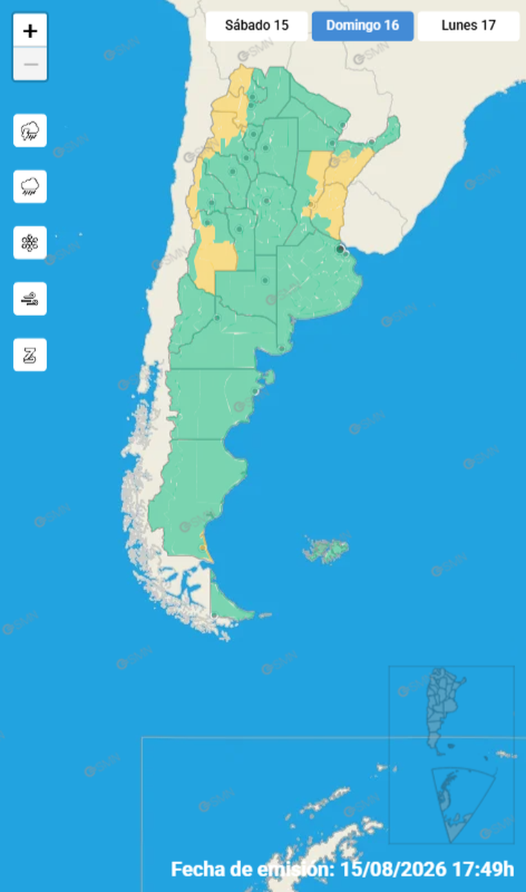 Las tormentas tambi&eacute;n forman parte del pron&oacute;stico del domingo, con abundante lluvia y posible granizo en el Litoral.