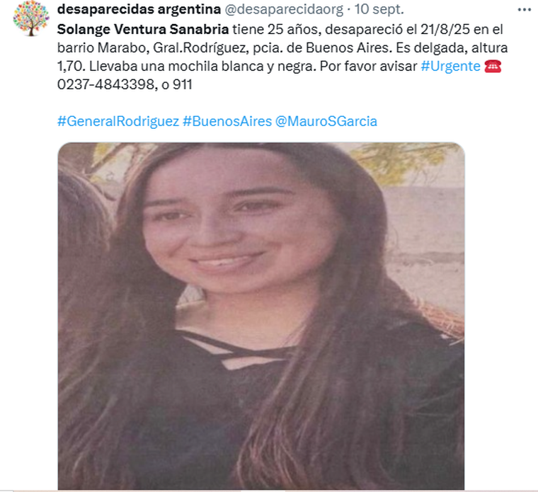 La denuncia por la desaparición de Solange fue realizada el 1 de septiembre por sus familiares. La denuncia por la desaparición de Solange fue realizada el 1 de septiembre por sus familiares.