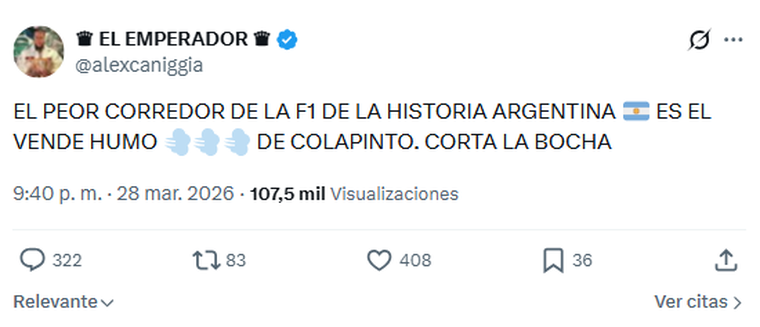 Alex Caniggia contra Franco Colapinto.