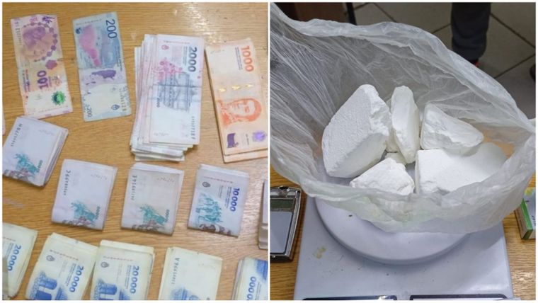 El dinero y la droga secuestrados durante el operativo en Guaymallén.&nbsp;