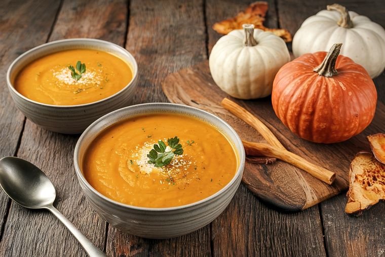 Cociná paso a paso la receta de sopa crema de calabaza más rica y cremosa.