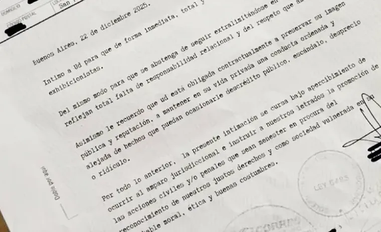 Se compartió en lass redes sociales la intimación legal que recibió en su domicilio. Se compartió en lass redes sociales la intimación legal que recibió en su domicilio.