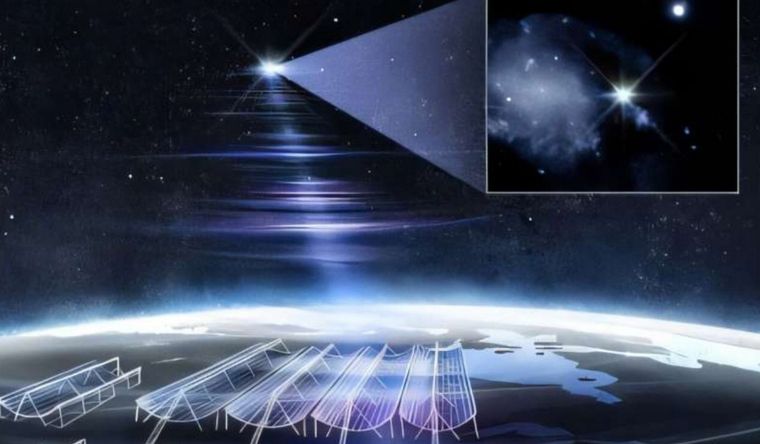 La galaxia y una representación artística de CHIME/FRB y sus estabilizadores localizando FRB 20250316A/RBFLOAT. Foto Dpa