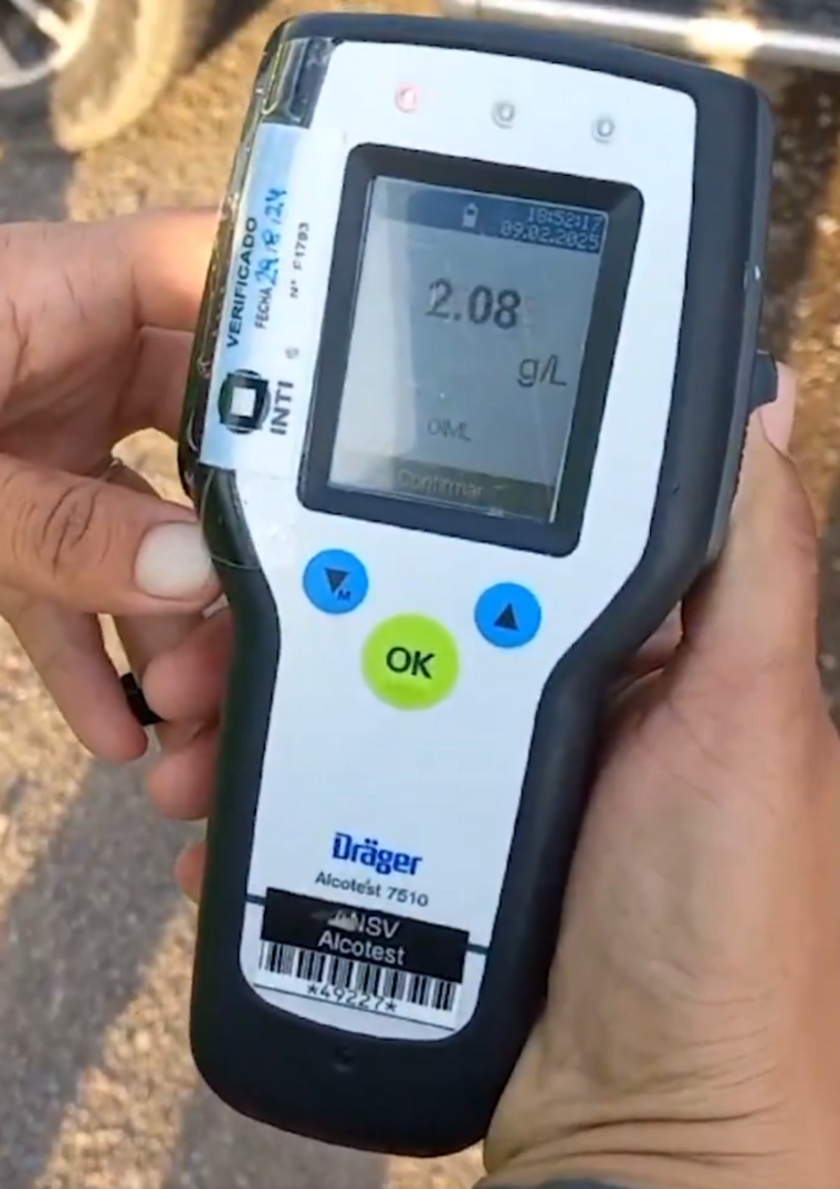 El test demostró que presentaba 2,08 g/l de alcohol en sangre Foto: Captura de video