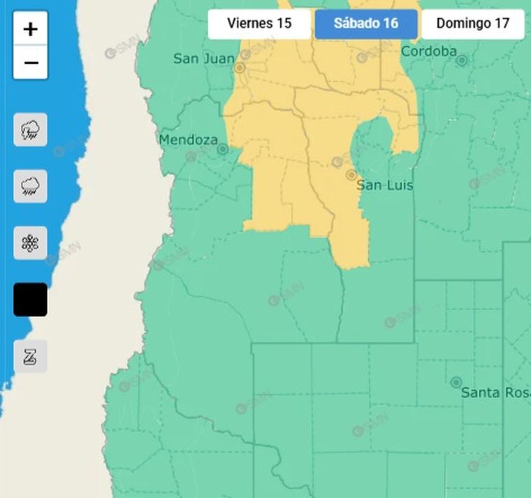 El SMN también emitió un alerta por vientos. El SMN también emitió un alerta por vientos. 