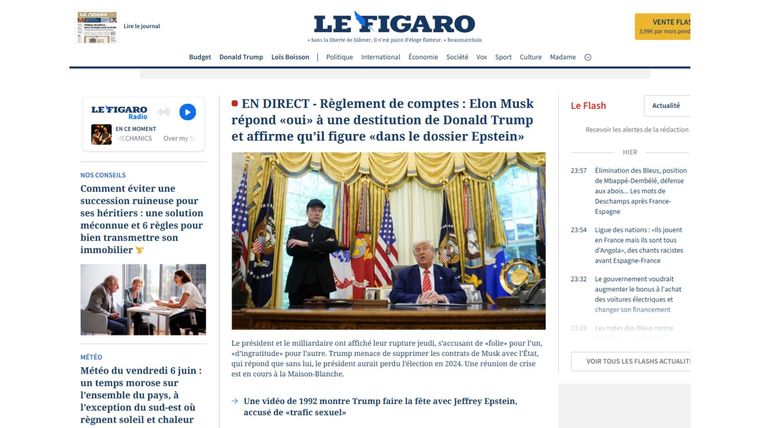 La portada de Le Figaro sobre el escándalo Trump - Musk La portada de Le Figaro sobre el escándalo Trump - Musk