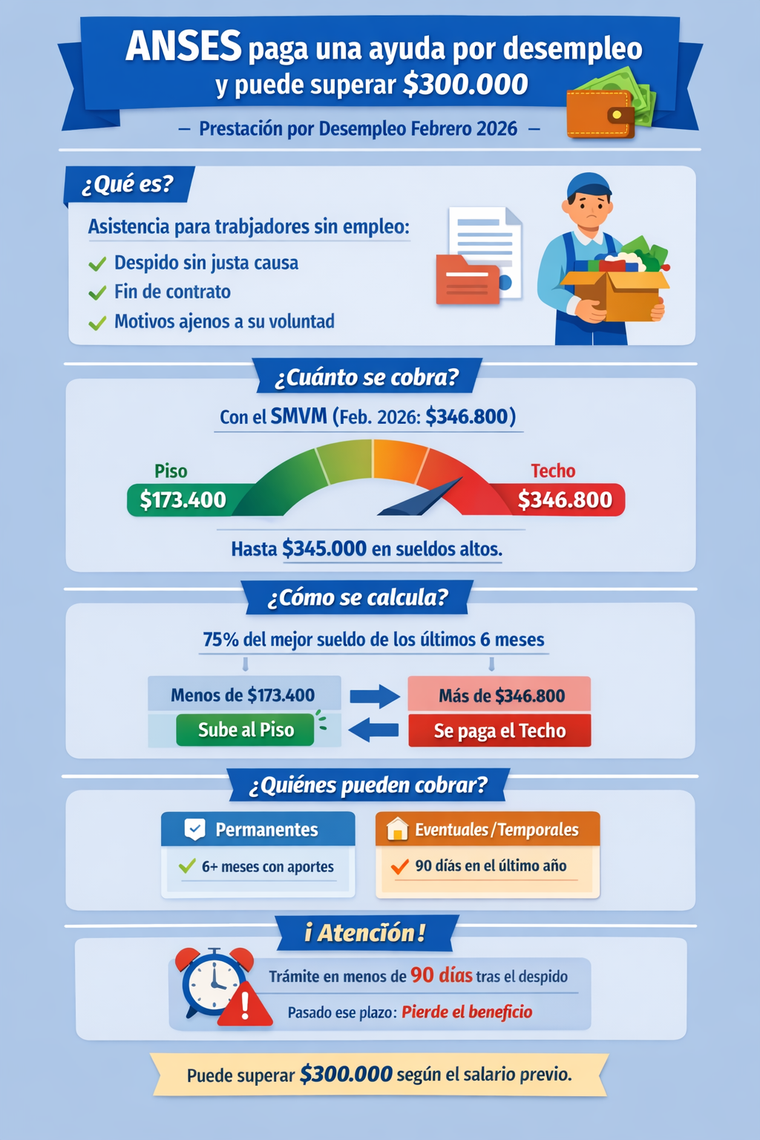 El trámite para cobrar la ayuda de Anses debe iniciarse dentro de los 90 días posteriores al despido para no perder el derecho. El trámite para cobrar la ayuda de Anses debe iniciarse dentro de los 90 días posteriores al despido para no perder el derecho.