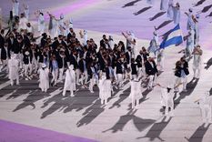 La delegación argentina en el desfile inaugural de Tokio 2020. Foto: TyC Sports La delegación argentina en el desfile inaugural de Tokio 2020. Foto: TyC Sports