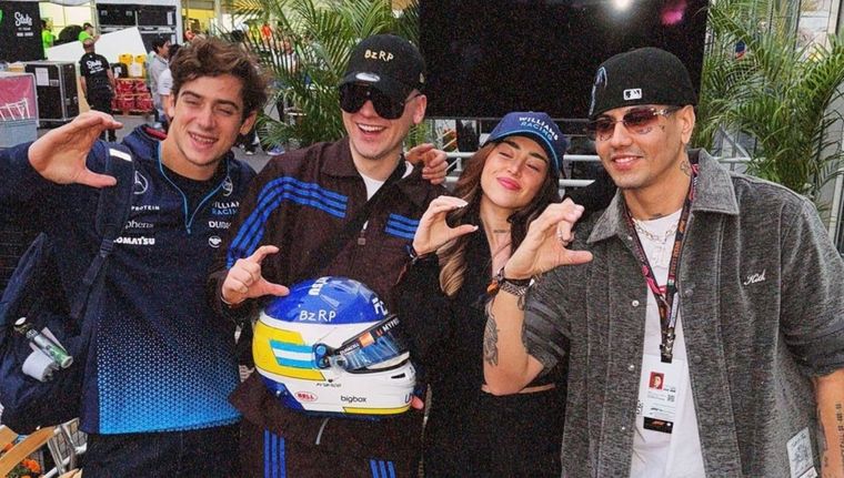 El piloto de Williams con Nicki Nicole, Bizarrap y Duki post carrera. Foto: Instagram: @francolapinto