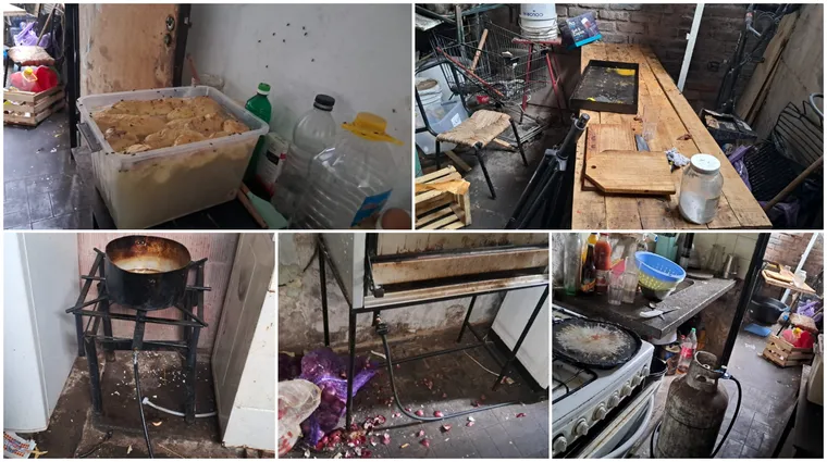 Alimentos podridos y cocinas en mal estado, en el centro operativo de la empresa OK Eventos. Gentileza. Alimentos podridos y cocinas en mal estado, en el centro operativo de la empresa OK Eventos. Gentileza.