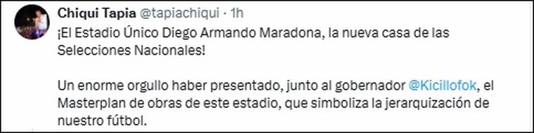 El posteo de Claudio Chiqui Tapia en X. El posteo de Claudio Chiqui Tapia en X.