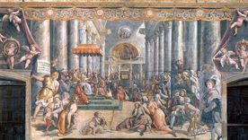 Fresco de la Sala de Constantino, en el Palacio Vaticano, mostrando la Donación de Constantino, uno de los documentos falsos más famosos.