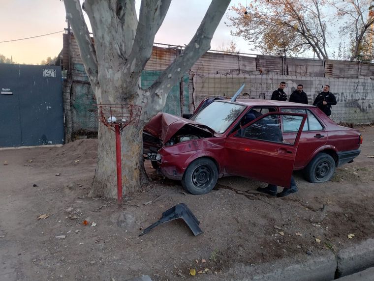 El delincuente chocó contra un árbol. 