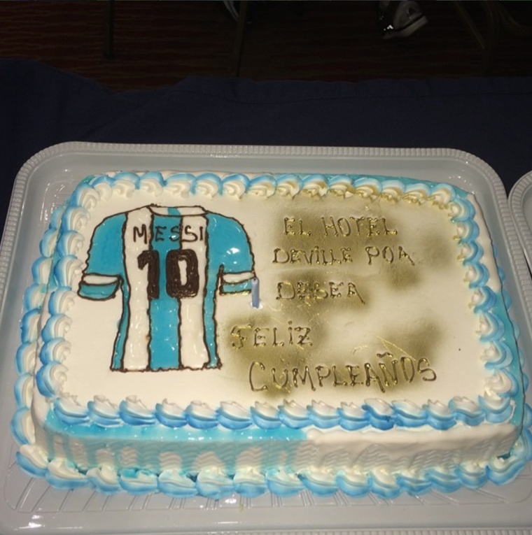 La torta por el cumpleaños de Lionel Messi en 2014. La torta por el cumpleaños de Lionel Messi en 2014.