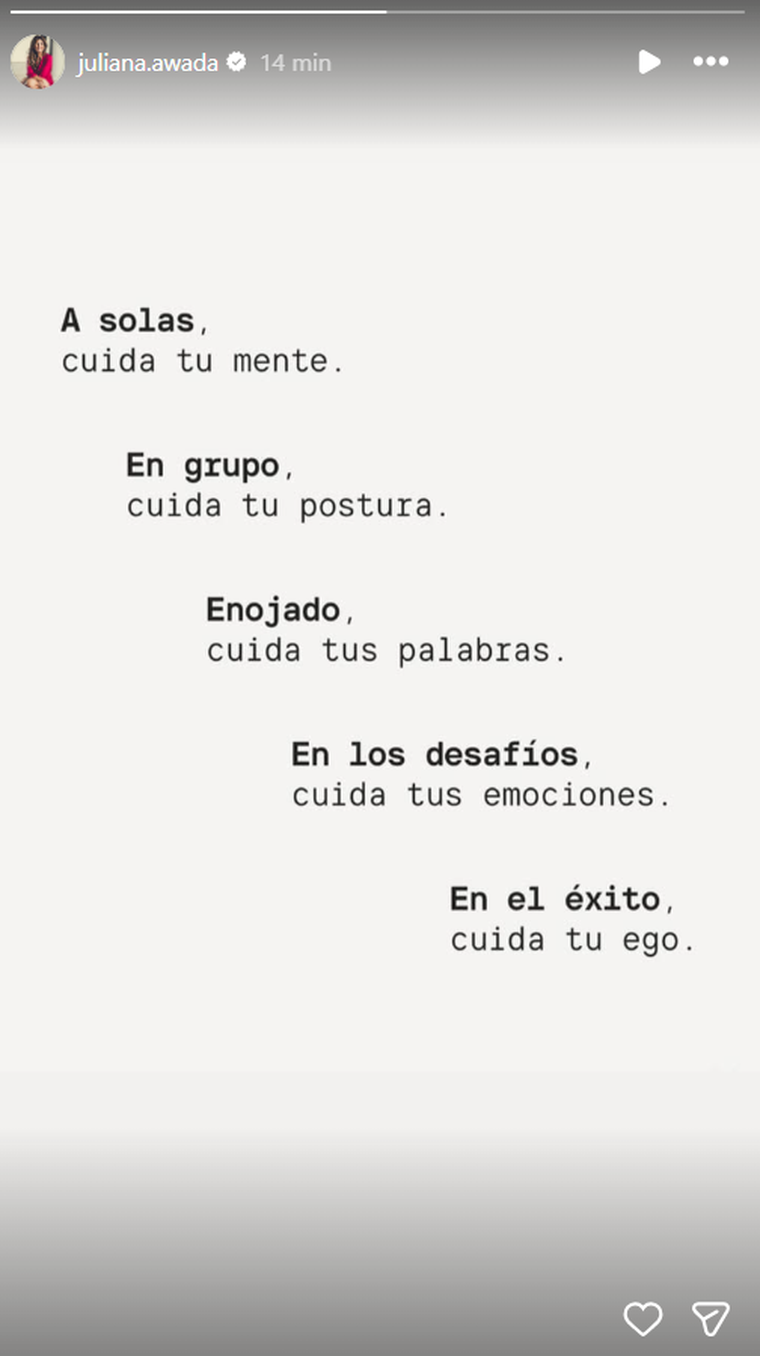 Juliana Awada compartió un fuerte mensaje en sus redes sociales. Juliana Awada compartió un fuerte mensaje en sus redes sociales.