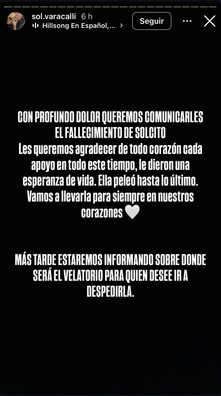 Sol Vallacari murió a los 28 años. Sol Vallacari murió a los 28 años.