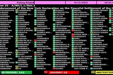 Votación de cada uno de los países en la Asamblea General de la ONU.