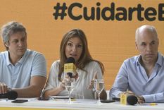 El jefe de Gobierno porteño Rodríguez Larreta, el ministro de Salud Fernán Quirós, el jefe de Gabinete porteño Felipe Miguel y la ministra de Salud Soledad Acuña.