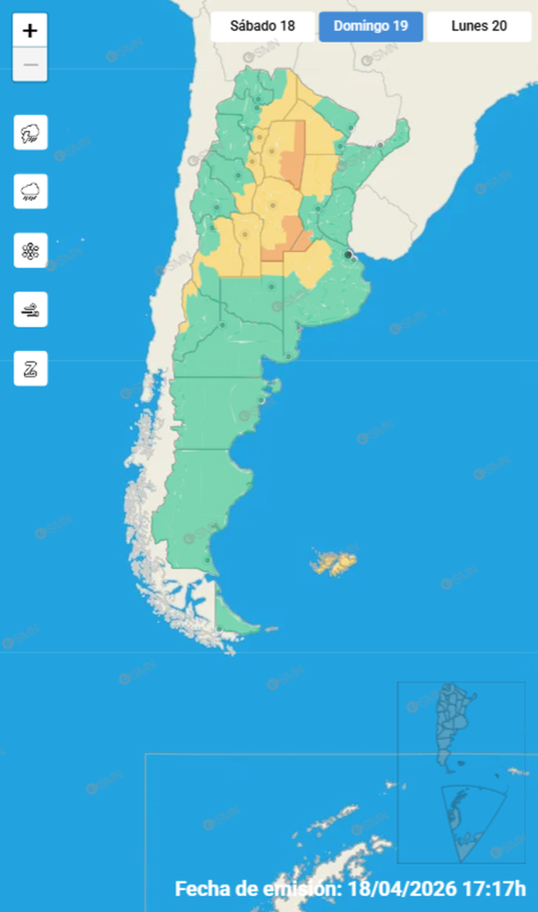 Más de diez provincias estarán bajo alerta por fenómenos meteorológicos este domingo 19 de abril. Más de diez provincias estarán bajo alerta por fenómenos meteorológicos este domingo 19 de abril.