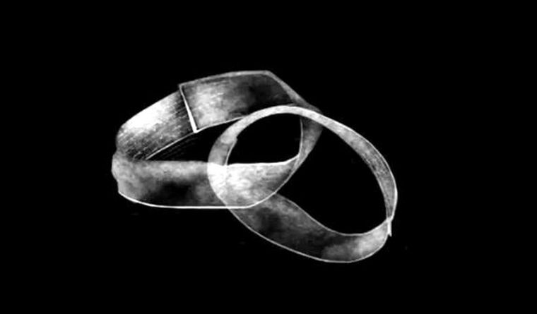 Representación artística de hidrogeles en un anillo de Möbius formado mediante autocuración. Foto: Dpa.