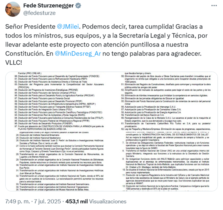 Las 101 medidas de desregulación del Estado presentadas por Federico Sturzenegger.