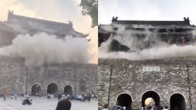 Los turistas presentes en el lugar grabaron el impactante derrumbe y compartieron los videos en las redes sociales Foto: X