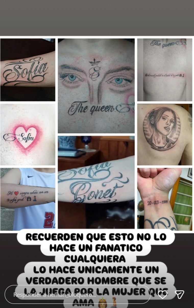 En el centro de la imagen se puede observar el tatuaje de los ojos de Sofía Gonet, al que Homero Pettinato hizo referencia durante su participación en OLGA. En el centro de la imagen se puede observar el tatuaje de los ojos de Sofía Gonet, al que Homero Pettinato hizo referencia durante su participación en OLGA.