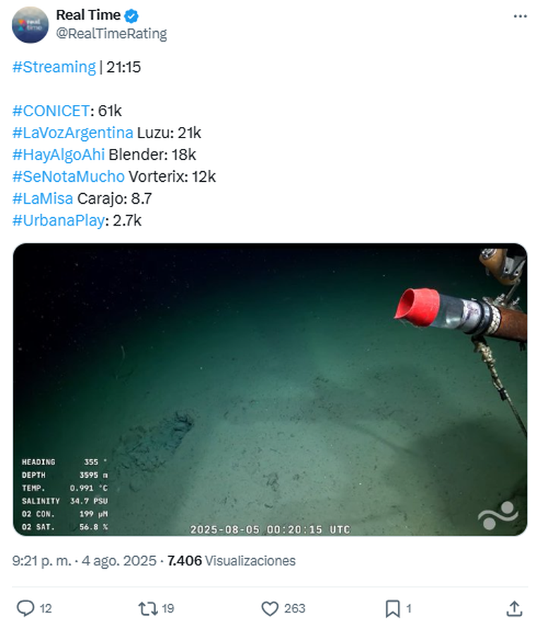 Grandes números para el streaming del CONICET. Foto: captura de pantalla X/ @RealTimeRating. Grandes números para el streaming del CONICET. Foto: captura de pantalla X/ @RealTimeRating. 