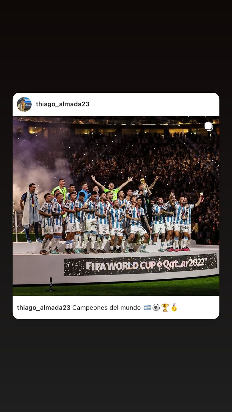 La historia que subió Thiago Almada a Instagram. La historia que subió Thiago Almada a Instagram.