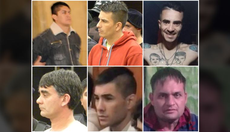 Seis de los siete presos sospechados por el plan de fuga en Almafuerte: Omar Tanga Gómez y los hermanos Cristian y Jordan Tapia (arriba); José Bustos Silva, Kevin Guerrero y Hugo Arredondo (abajo).&nbsp;