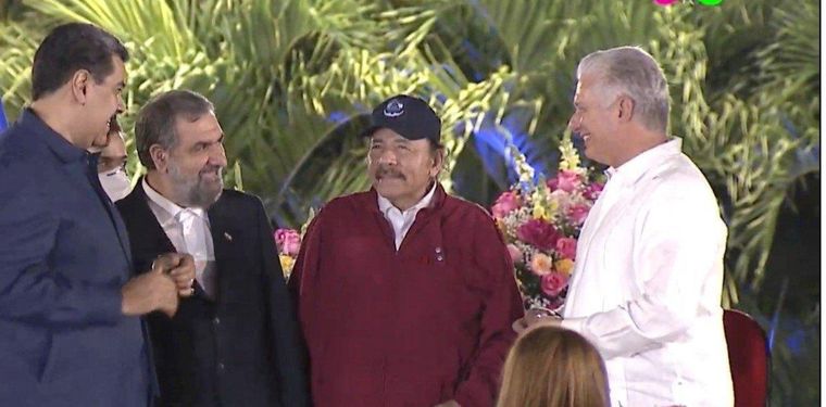 Nicolás Maduro, Mohsen Rezai, Daniel Ortega y Miguel Díaz Canel.