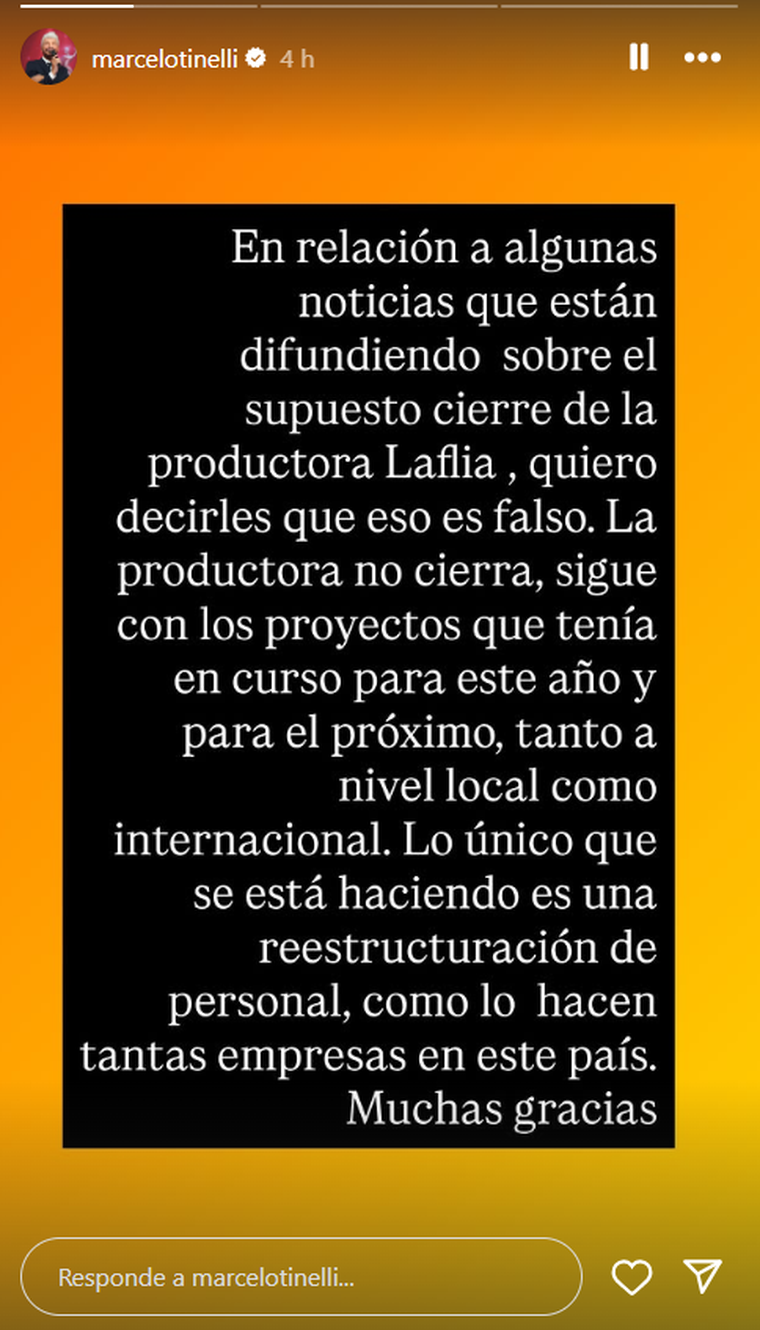 El comunicado de Marcelo Tinelli. Foto: captura de pantalla Instagram/ @marcelotinelli.&nbsp;