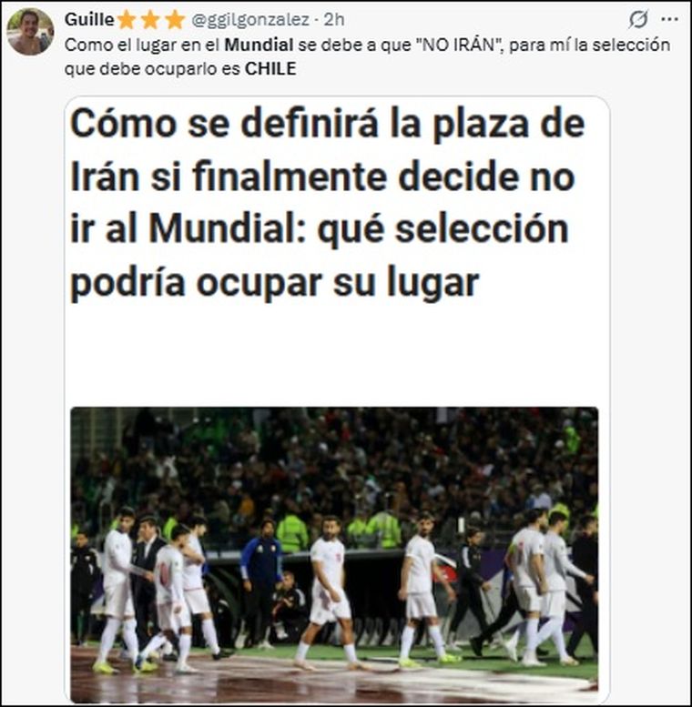Los memes contra Chile tras la baja de Irán del Mundial 2026. Los memes contra Chile tras la baja de Irán del Mundial 2026.