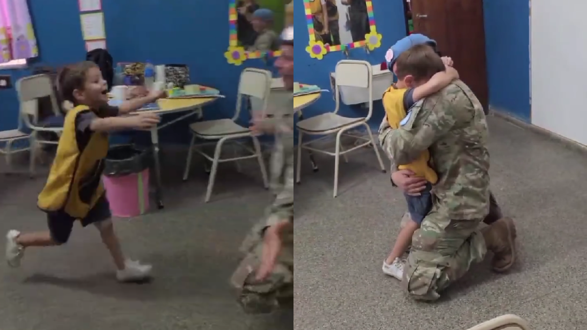 Video emotivo: un soldado argentino se reencontró con su hijo de 4 años después de seis meses sin verse