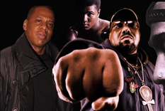 Jay Z (izquierda), Tupac Shakur (derecha), Afrika Bambaataa (centro) y un campeón del mundo en boxeo que inspiró a este movimiento: Mohamed Alí.
