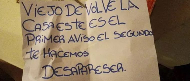 La nota con la amenaza Foto: NA