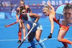 Agustina no pudo contener las lágrimas tras la caída de Argentina en las semifinales ante Países Bajos. Foto: EFE y captura TyC Sports