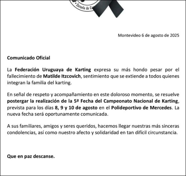 El comunicado por la muerte de Matilde Itzcovich, joven piloto uruguaya de 16 años El comunicado por la muerte de Matilde Itzcovich, joven piloto uruguaya de 16 años