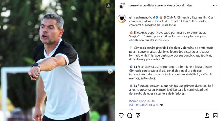 La publicación de Gimnasia en redes. La publicación de Gimnasia en redes. 