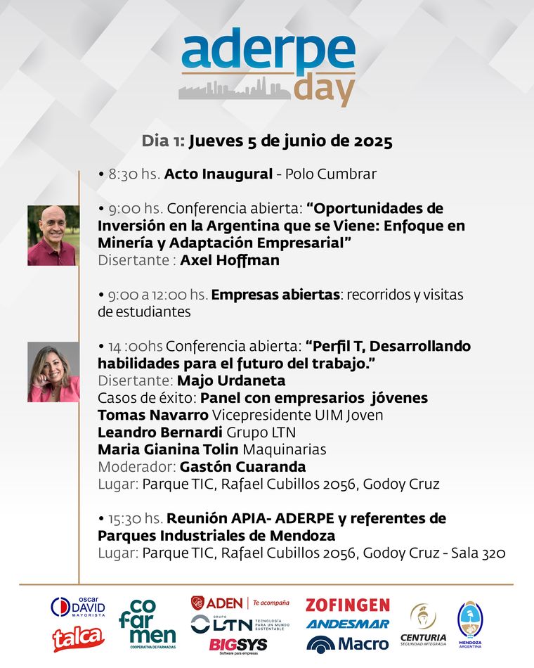 Las actividades previstas por la Asociación de Empresarios de Rodríguez Peña (ADERPE) para el encuentro de la industria el día jueves. Las actividades previstas por la Asociación de Empresarios de Rodríguez Peña (ADERPE) para el encuentro de la industria el día jueves.