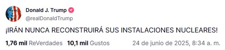 Comunicado de Donald Trump en Truth Social. Comunicado de Donald Trump en Truth Social.