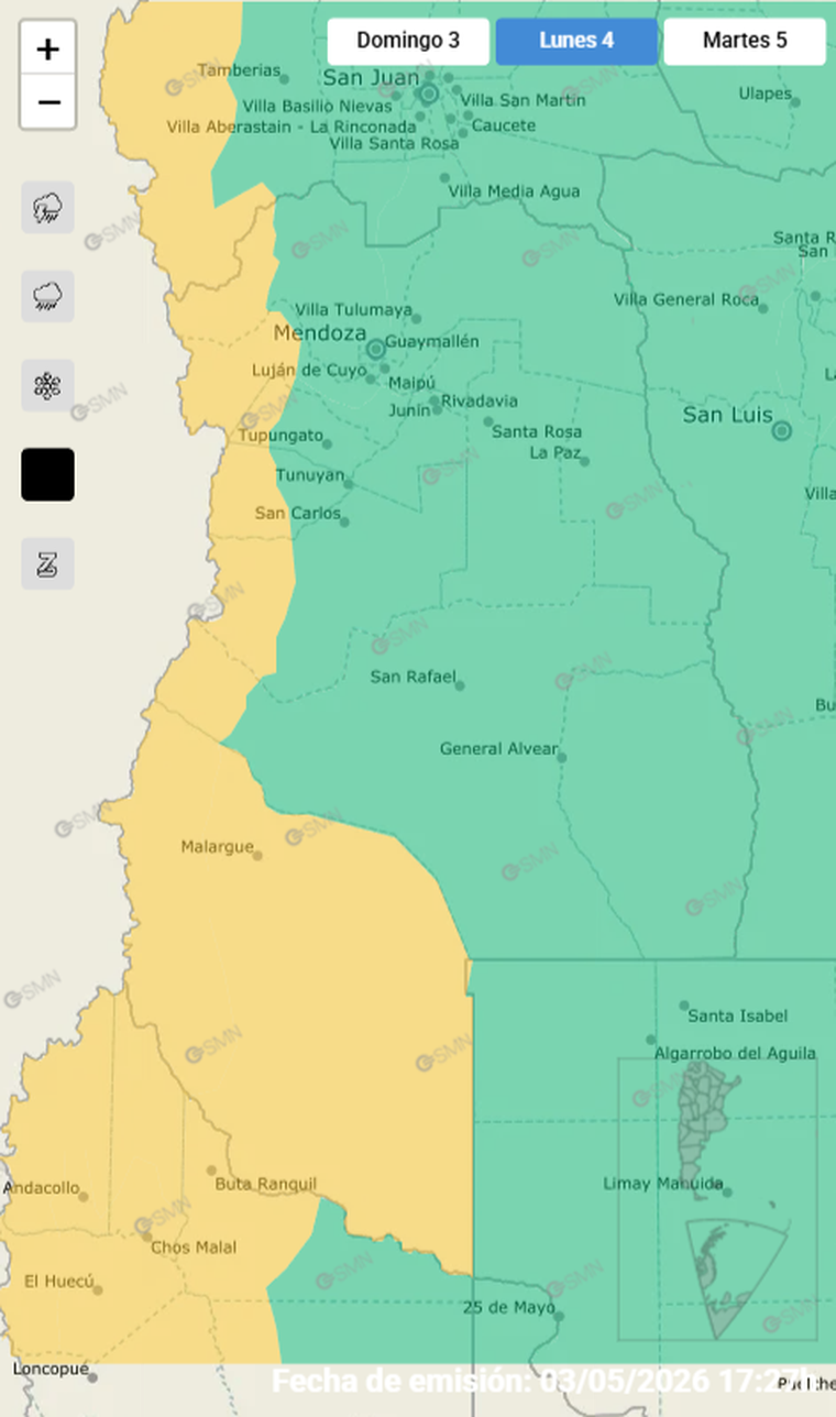 La cordillera de Mendoza está bajo alerta por ráfagas intensas durante este lunes. La cordillera de Mendoza está bajo alerta por ráfagas intensas durante este lunes.