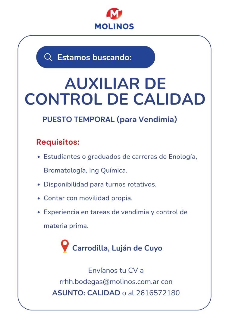 Los interesados deberán contactarse por los canales publicados. Foto: Bolsa de trabajo- Mendoza Los interesados deberán contactarse por los canales publicados. Foto: Bolsa de trabajo- Mendoza