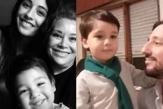 A la izquierda, Pedro Rodríguez Laurta junto a su mamá Luna Giardina y su abuela Mariel Zamudio, víctimas del doble femicidio que habría ejecutado su papá Pablo, a la derecha de la foto.