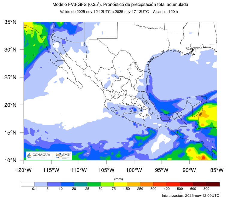 Pronóstico de acumulado total de precipitación en 5 días en México. Pronóstico de acumulado total de precipitación en 5 días en México.